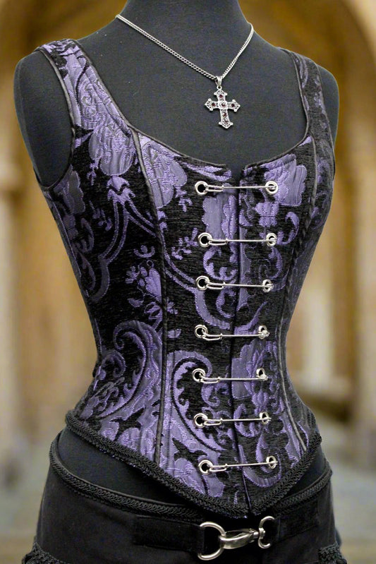 PIN BODICE - PURPLE/BLACK TAPESTRY Shrine of Hollywood women's corset top Women's corset tops
