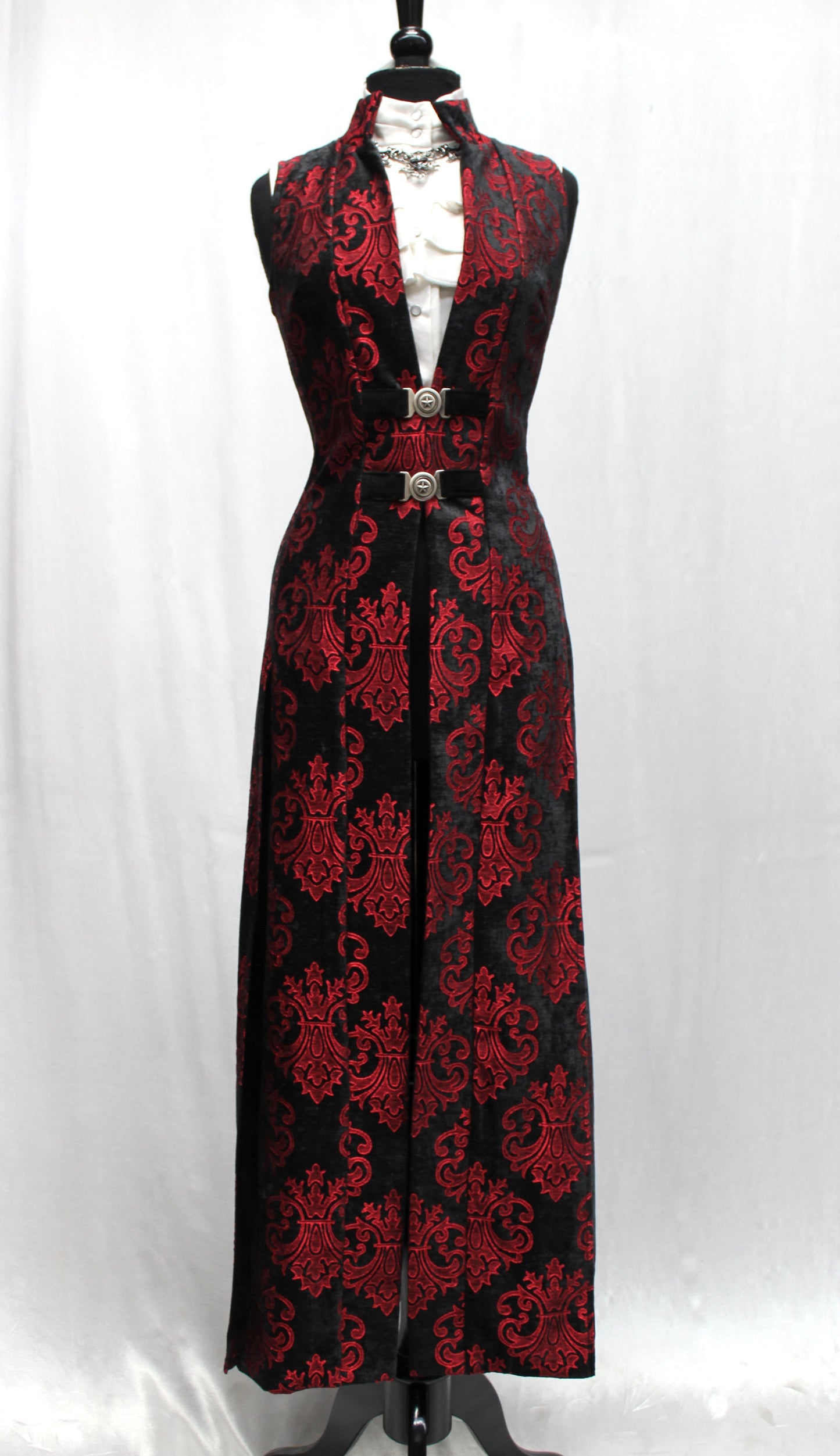 Shrine of Hollywood NECROMANTIC COAT/VEST - RED ON BLACK VELVET BROCADE Women's Coats