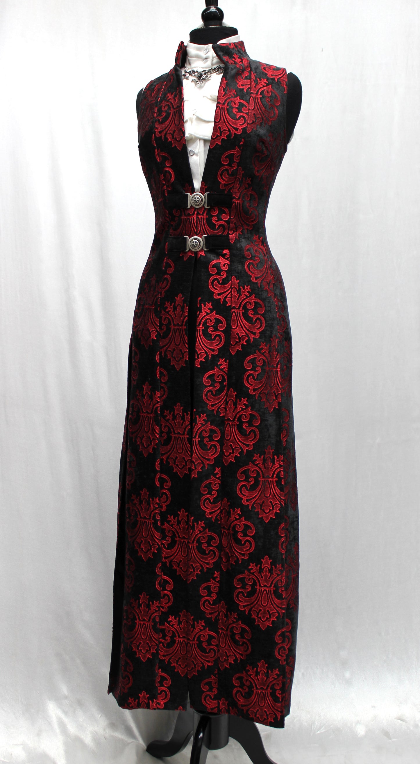 Shrine of Hollywood NECROMANTIC COAT/VEST - RED ON BLACK VELVET BROCADE Women's Coats