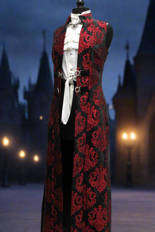 NECROMANTIC COAT/VEST - RED ON BLACK VELVET BROCADE Shrine of Hollywood vest Women's Coats
