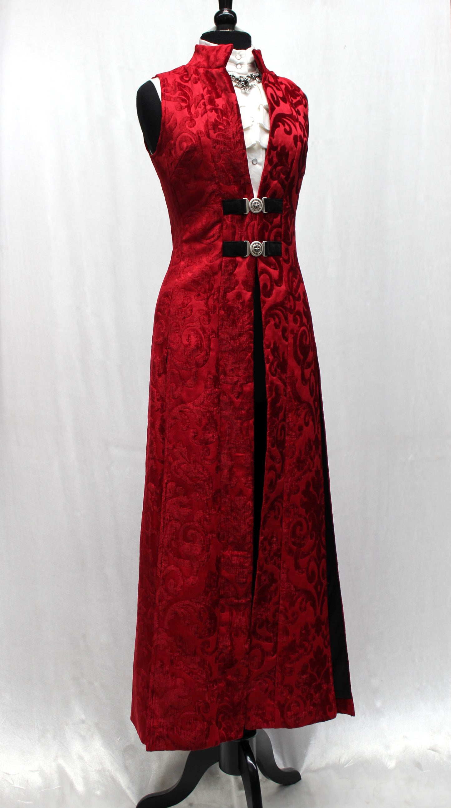 Shrine of Hollywood NECROMANTIC COAT/VEST - RED PRINT VELVET Women's Coats