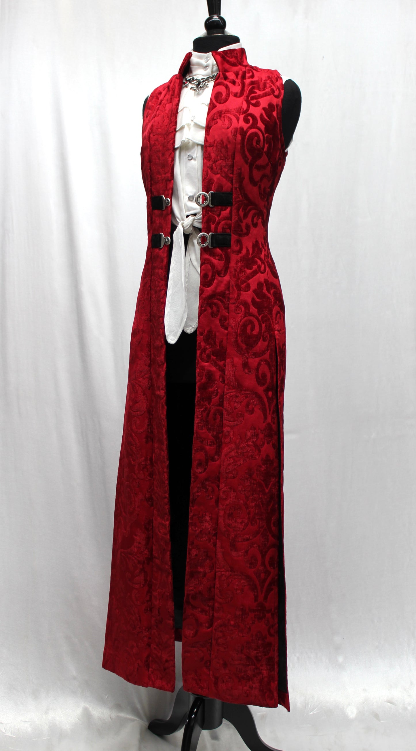 Shrine of Hollywood NECROMANTIC COAT/VEST - RED PRINT VELVET Women's Coats