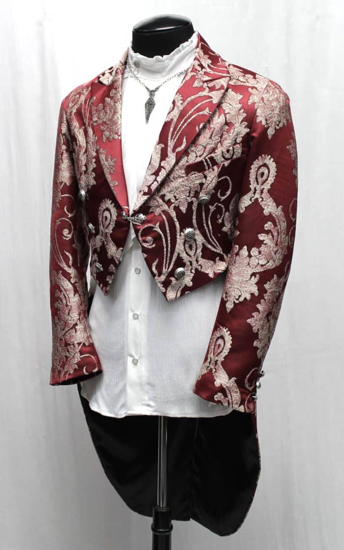 MONTE CRISTO TAILCOAT - RED SATIN BROCADE Shrine of Hollywood coat Men's Coats