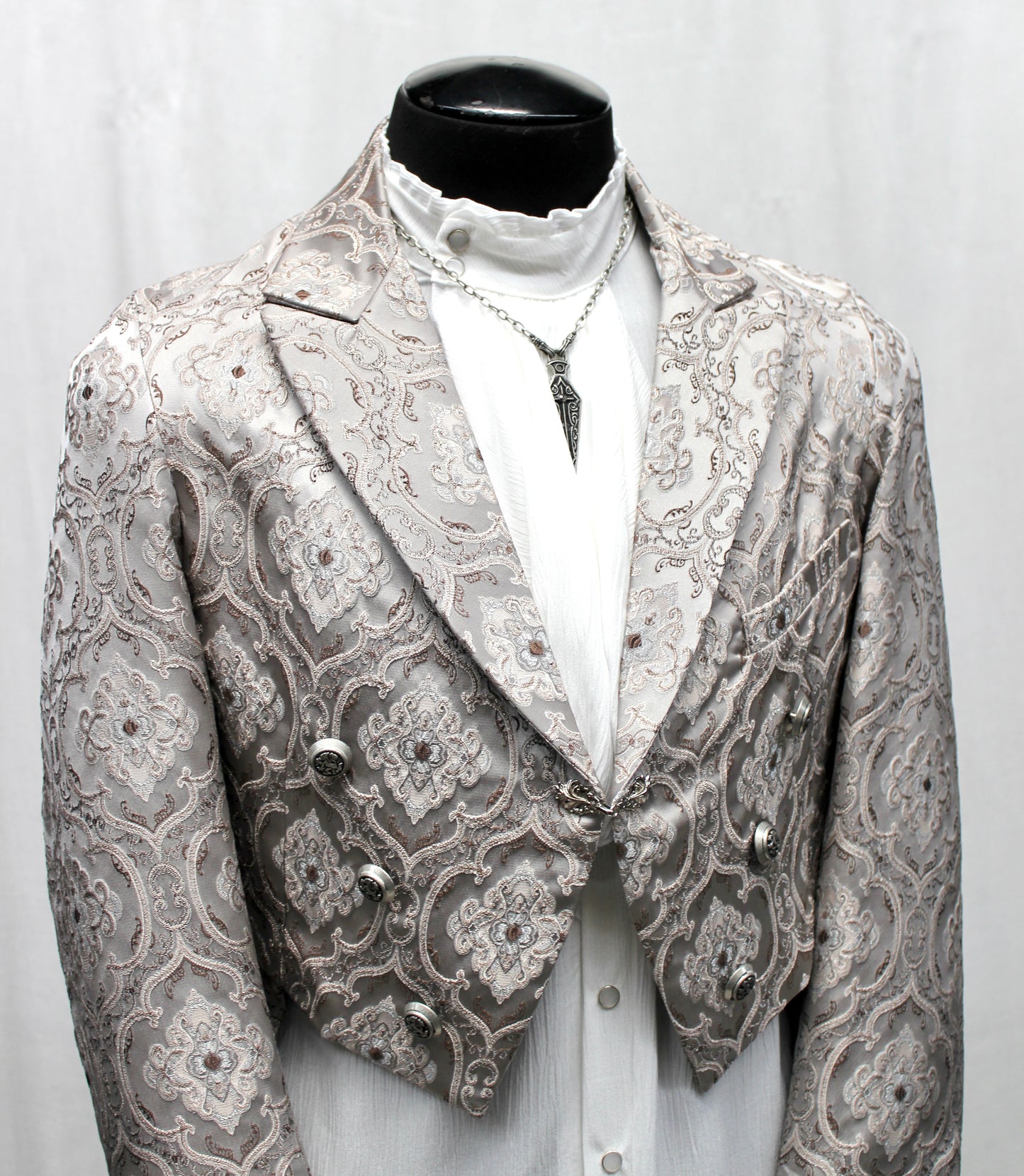 Shrine of Hollywood MONTE CRISTO TAILCOAT - SILVER BROCADE Men's Coats