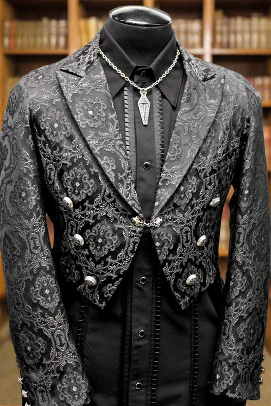 MONTE CRISTO TAILCOAT - BLACK EDWARDIAN BROCADE Shrine of Hollywood coat Men's Coats