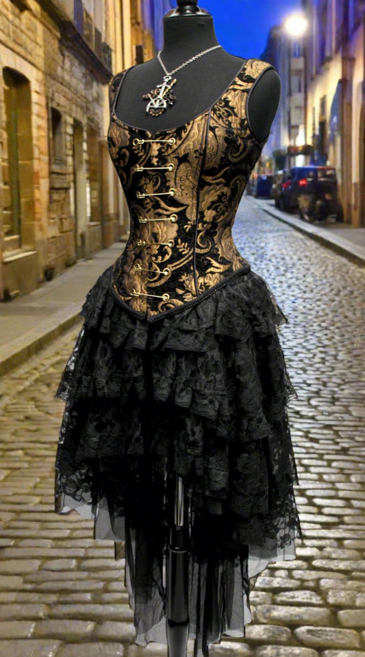 PIN BODICE - GOLD AND BLACK TAPESTRY Shrine of Hollywood corset top