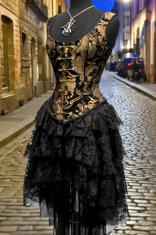 PIN BODICE - GOLD AND BLACK TAPESTRY Shrine of Hollywood corset top