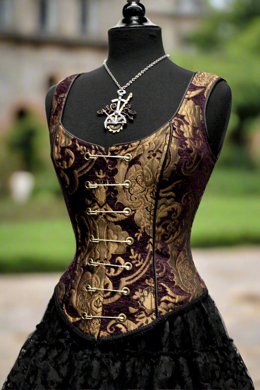 PIN BODICE - PURPLE AND GOLD TAPESTRY Shrine of Hollywood women's corset top Women's corset tops