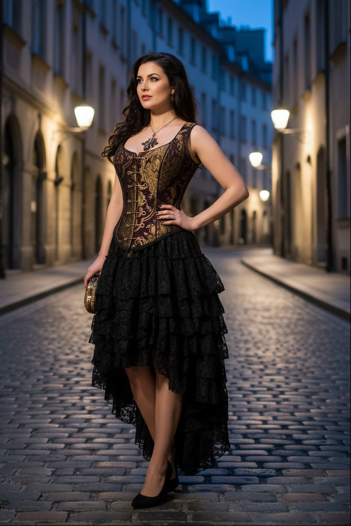 PIN BODICE - PURPLE AND GOLD TAPESTRY Shrine of Hollywood women's corset top Women's corset tops