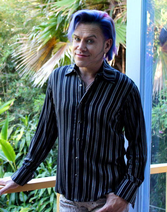 DRESSED TO ILL Shirt- Pinstripe Rayon Gabardine Shrine of Hollywood shirt button up dress shirt formal gangster long sleeve Men's Shirts new pinstripe shirt wedding