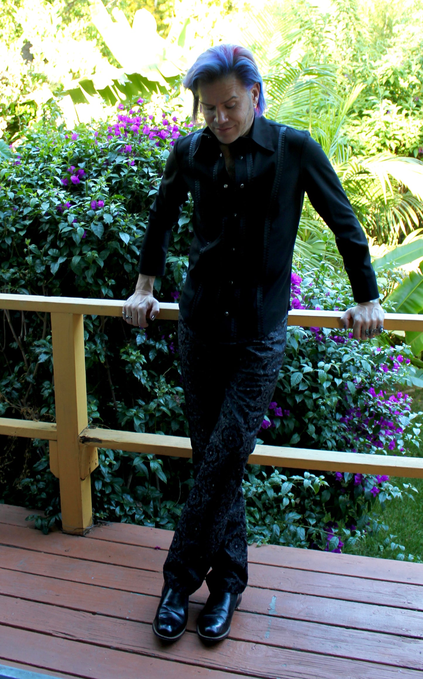 TUX SHIRT - BLACK w/ BLACK TRIM Shrine of Hollywood shirt black dress shirt Men's Shirts shirt tux