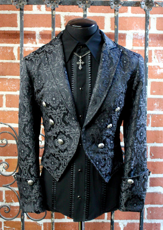 IMPERIAL JACKET - BLACK EDWARDIAN BROCADE Shrine of Hollywood coat brocade formal goth gothic jacket long sleeve Men's Jackets new tapestry vampire victorian