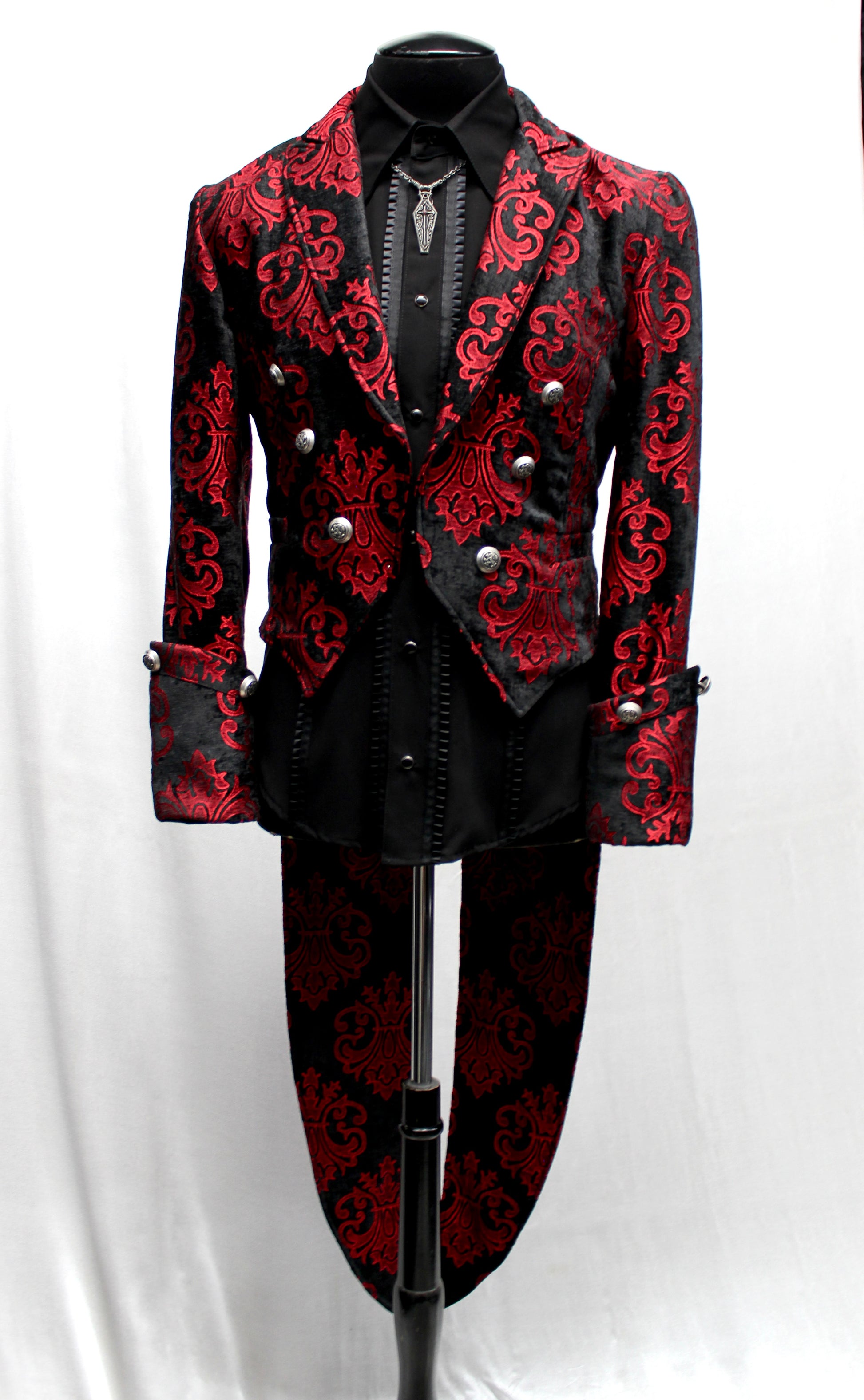 IMPERIAL TAILCOAT - RED ON BLACK VELVET BROCADE Shrine of Hollywood coat Men's Coats tailcoat tails