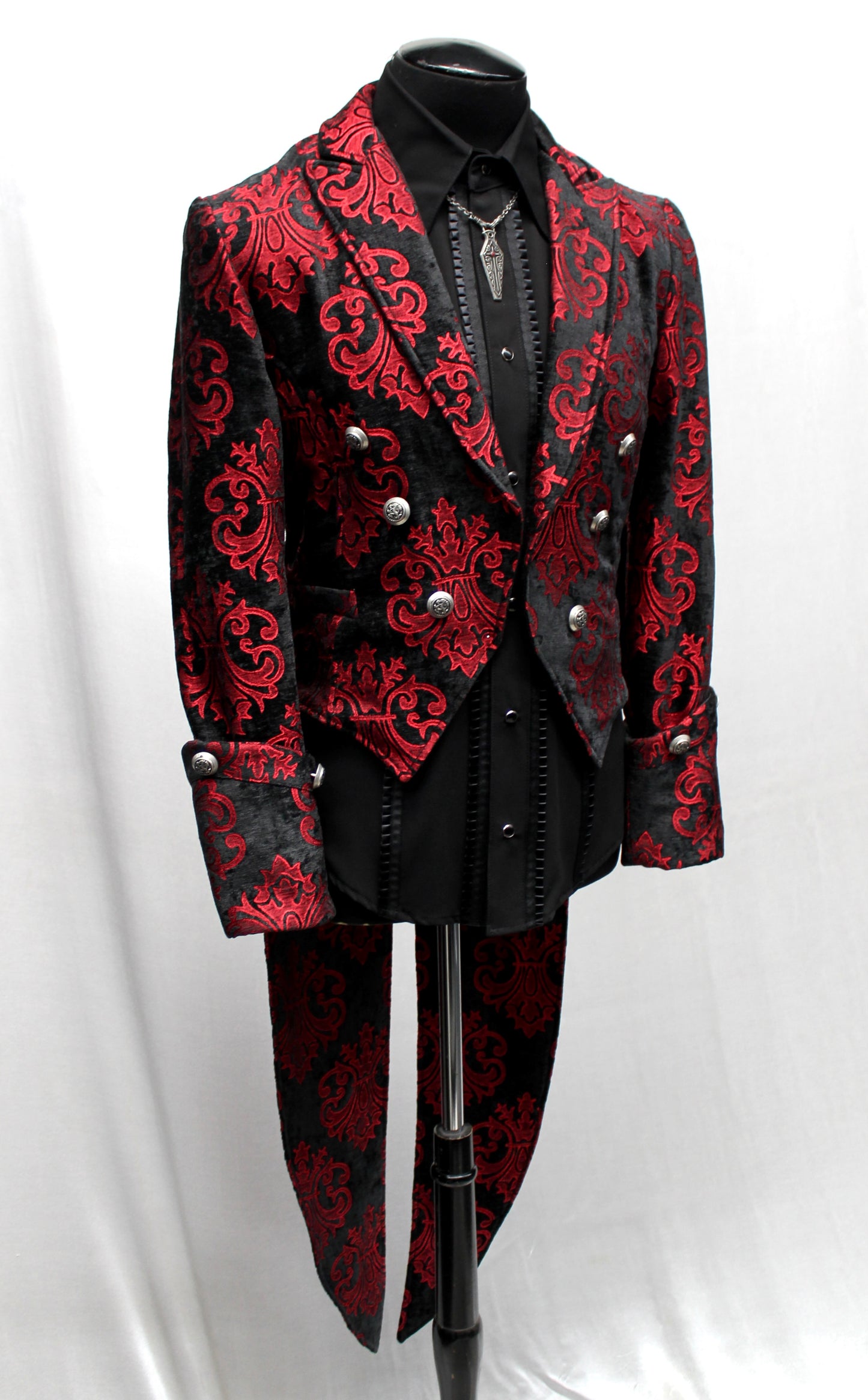 Shrine of Hollywood IMPERIAL TAILCOAT - RED ON BLACK VELVET BROCADE Men's Coats tailcoat tails