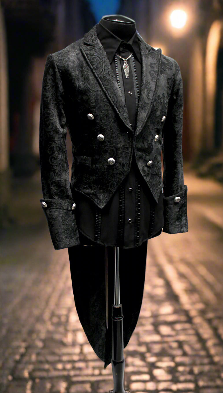 IMPERIAL TAILCOAT - BLACK VELVET BROCADE Shrine of Hollywood coat Men's Coats