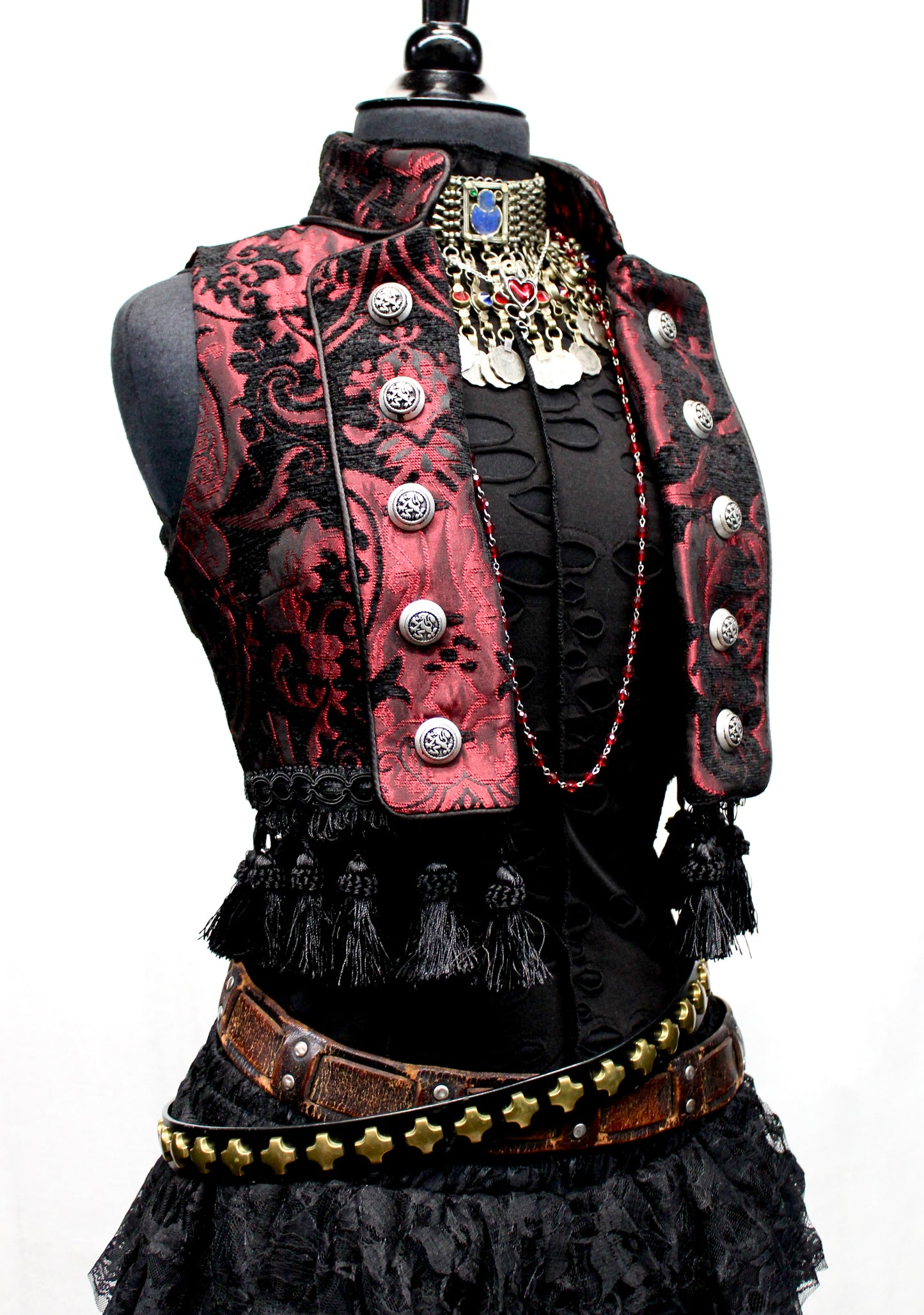 Shrine of Hollywood TOREADOR VEST - RED/BLACK TAPESTRY Bellydancer vest burlesque vest fortune teller vest Women's Tops