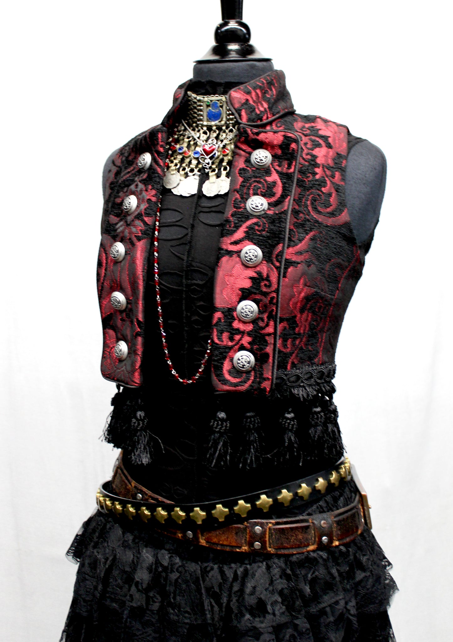 Shrine of Hollywood TOREADOR VEST - RED/BLACK TAPESTRY Bellydancer vest burlesque vest fortune teller vest Women's Tops