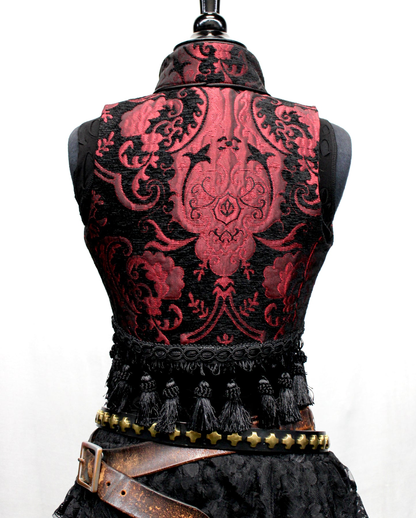 Shrine of Hollywood TOREADOR VEST - RED/BLACK TAPESTRY Bellydancer vest burlesque vest fortune teller vest Women's Tops