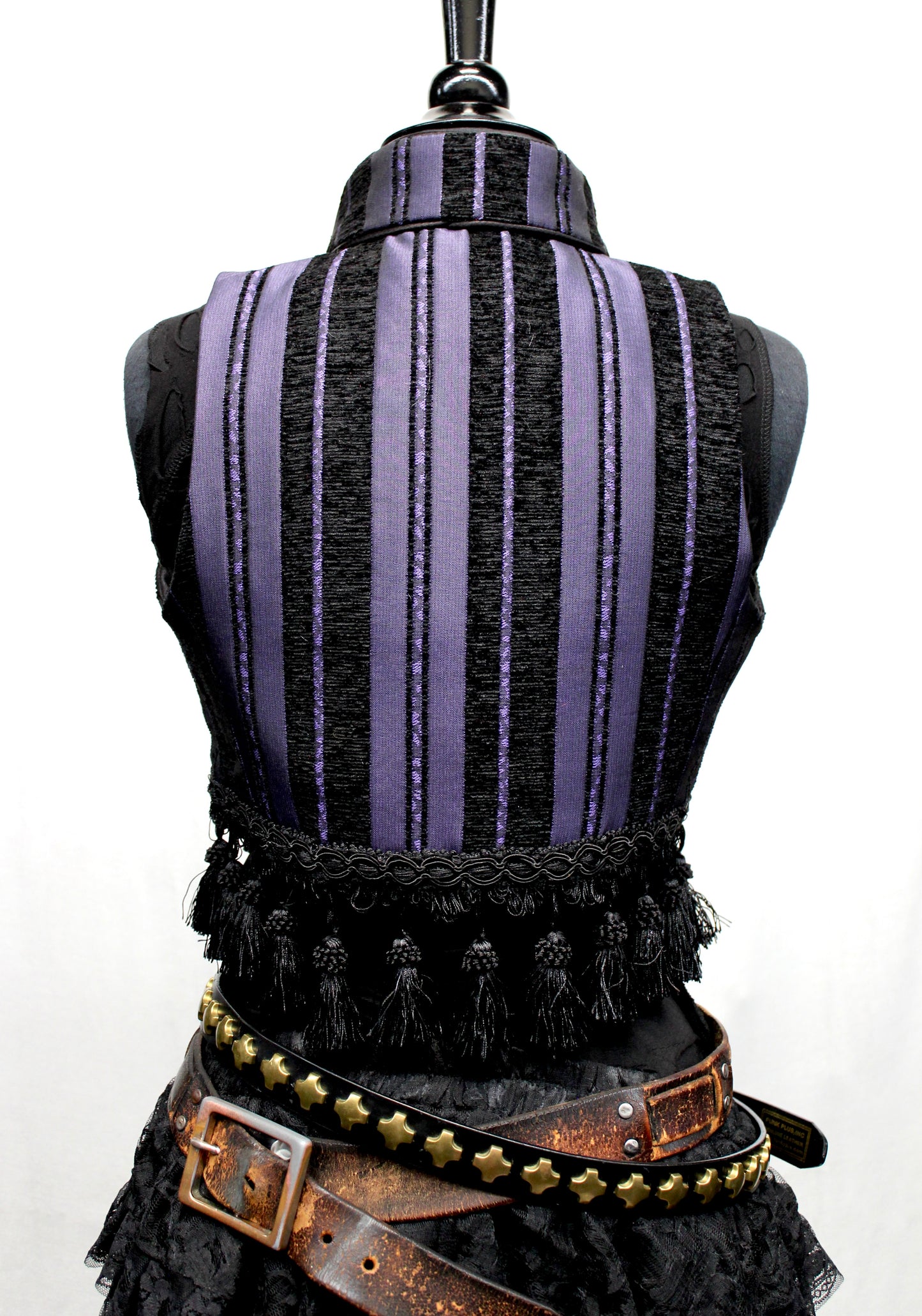 TOREADOR VEST - PURPLE/BLACK STRIPE TAPESTRY Shrine of Hollywood top Belly dancer vest burlesque vest fortune teller vest new Pirate vest Women's Tops