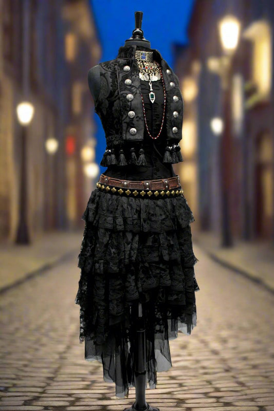 TOREADOR VEST - BLACK TAPESTRY Shrine of Hollywood top Women's corset tops