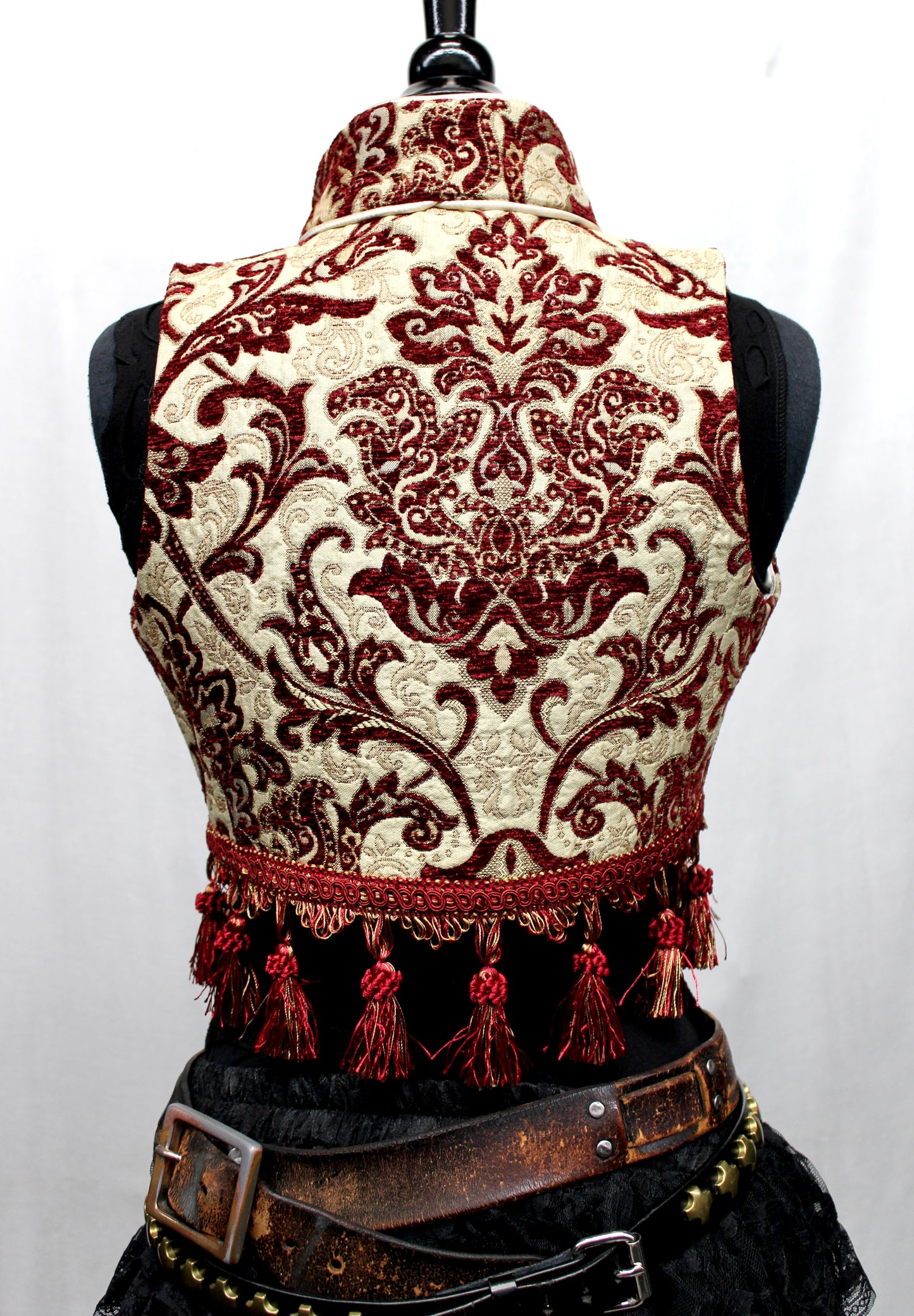 TOREADOR VEST - BURGUNDY/IVORY TAPESTRY Shrine of Hollywood top Belly dancer top burlesque top Pirate top Women's corset tops