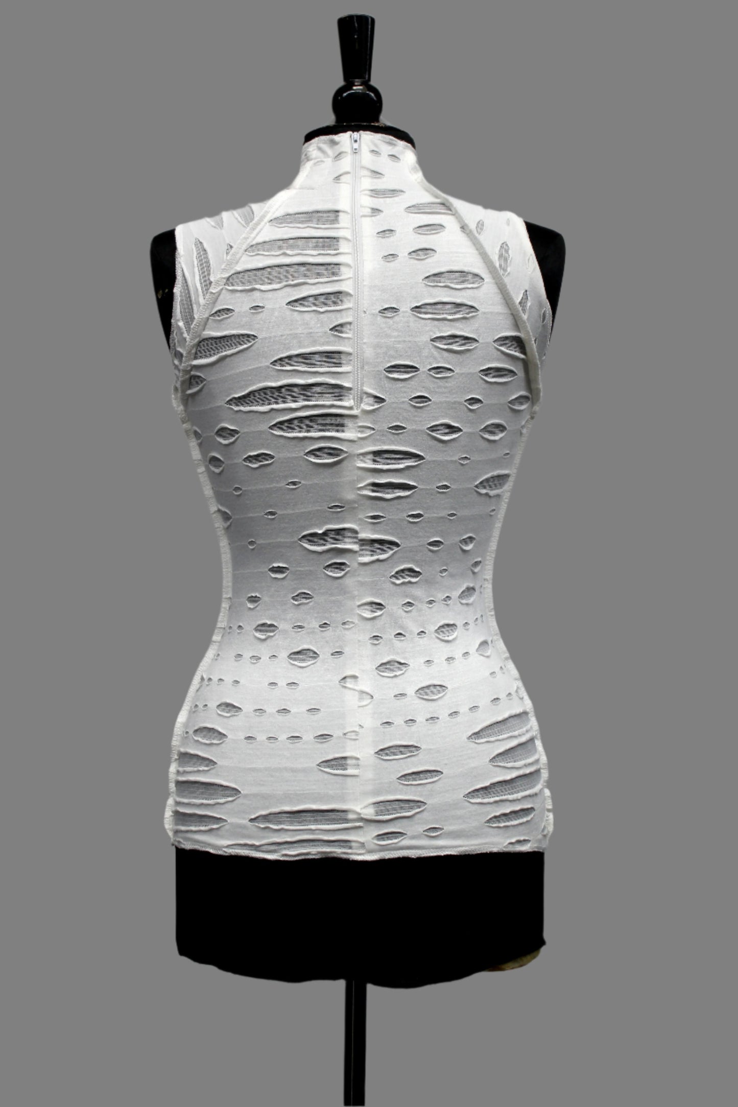 WASTELAND TOP - White Decayed Fabric Shrine of Hollywood top apocalyptic black burning man decayed industrial madmax new rave sleeveless underground wasteland Women's T-Shirts Women's Tops zombie