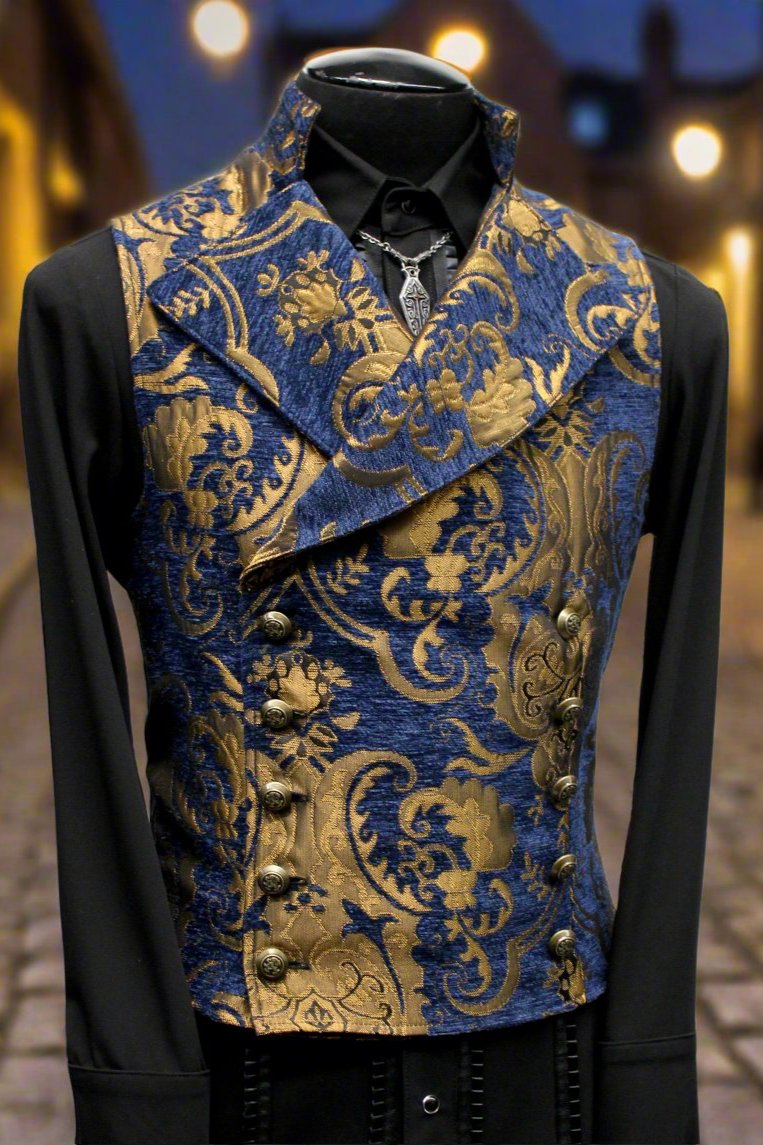 CAVALIER VEST - BLUE/GOLD TAPESTRY Shrine of Hollywood CAVALIER VEST - BLUE/GOLD TAPESTRY Shrine of Hollywood