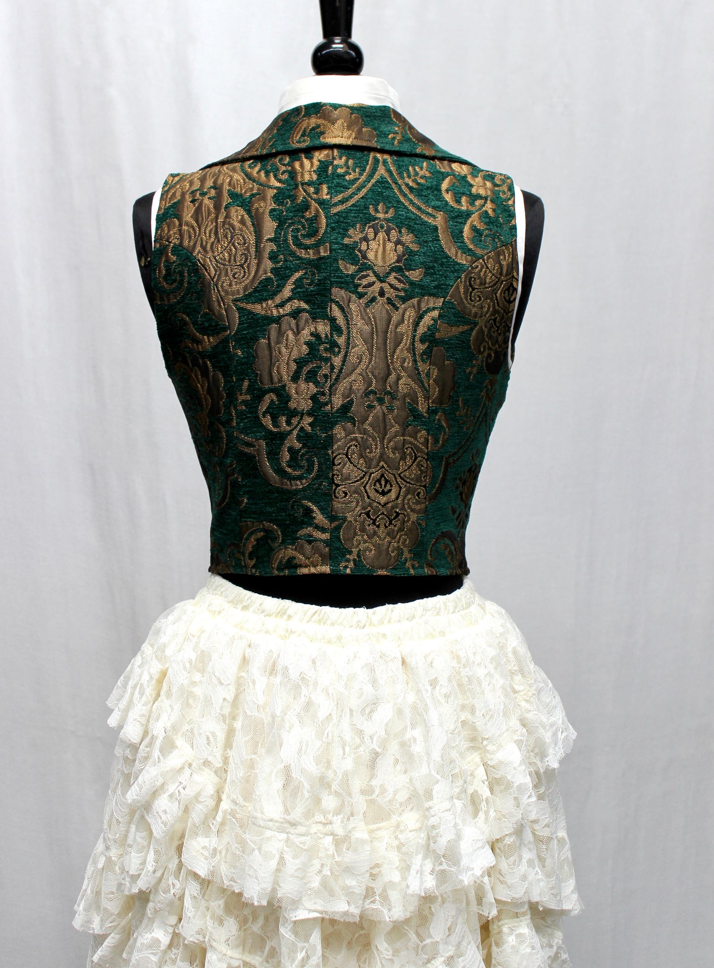 MARQUESA VEST - GREEN/GOLD TAPESTRY Shrine of Hollywood women's corset top Corset top victorian vest Women's vests