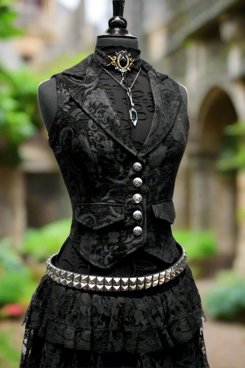 Shrine of Hollywood MARQUESA VEST - BLACK TAPESTRY Corset top victorian vest Women's vests