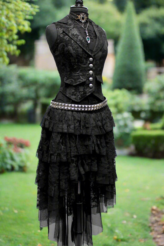 MARQUESA VEST - BLACK TAPESTRY Shrine of Hollywood women's corset top Corset top victorian vest Women's vests