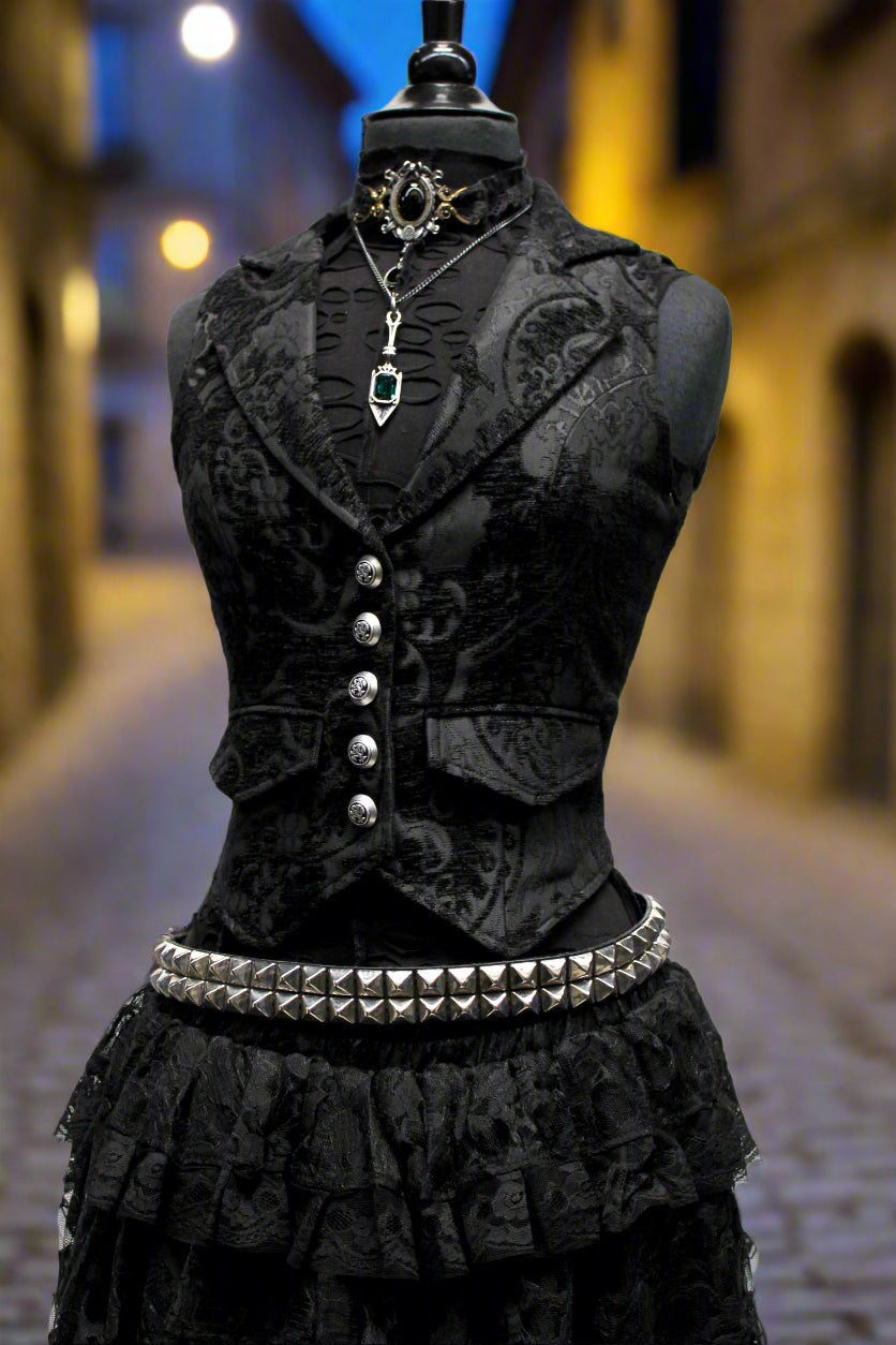 Shrine of Hollywood MARQUESA VEST - BLACK TAPESTRY Corset top victorian vest Women's vests