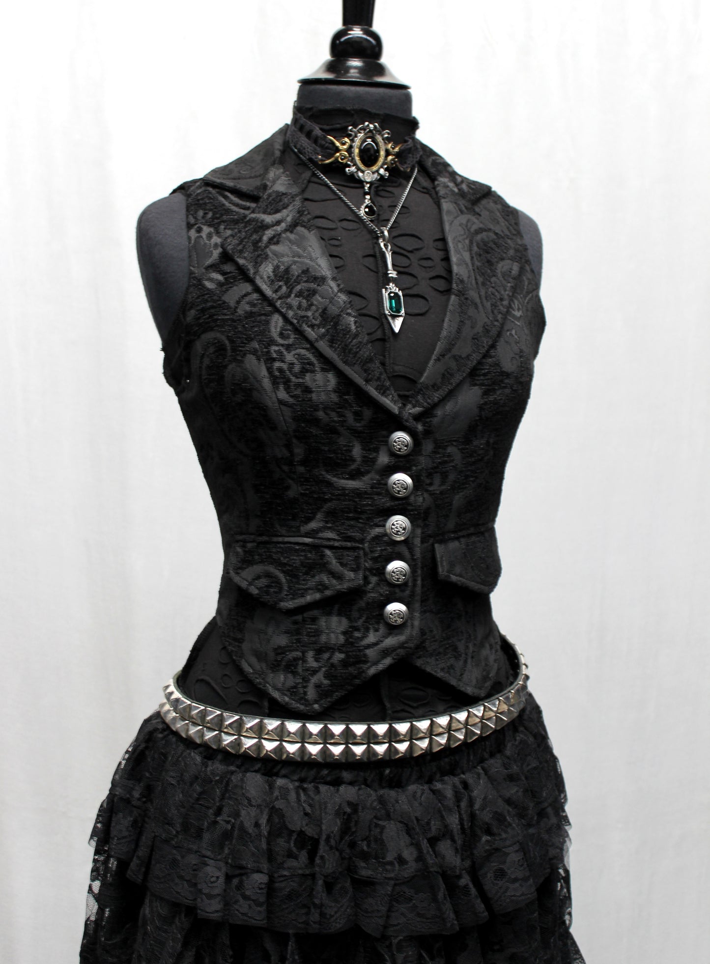 Shrine of Hollywood MARQUESA VEST - BLACK TAPESTRY Corset top victorian vest Women's vests