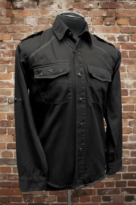 GUERRILLA ARMY SHIRT - BLACK ON BLACK Shrine of Hollywood shirt army black button up long sleeve Men's Shirts military underground work