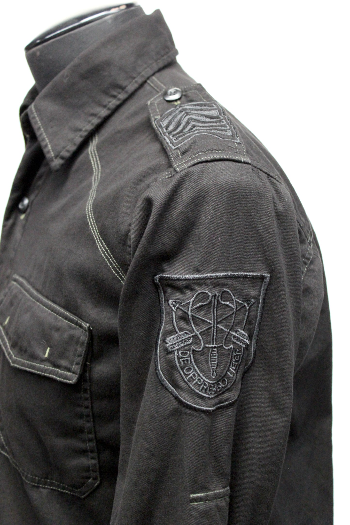 GUERRILLA ARMY SHIRT - BLACK ON BLACK Shrine of Hollywood shirt army black button up long sleeve Men's Shirts military underground work