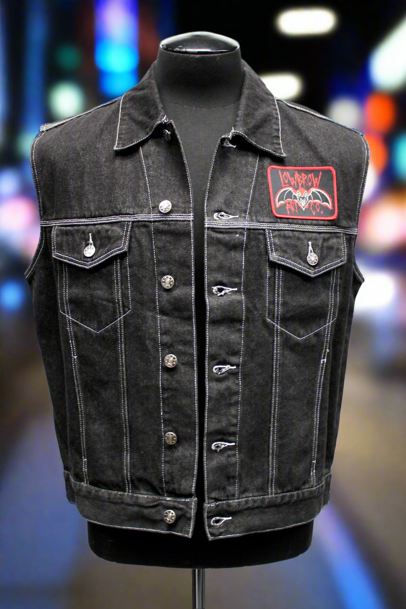 Shrine of Hollywood MOTORCYCLE DENIM VEST - INDIAN CHIEF SKULL PRINT Men's Vests