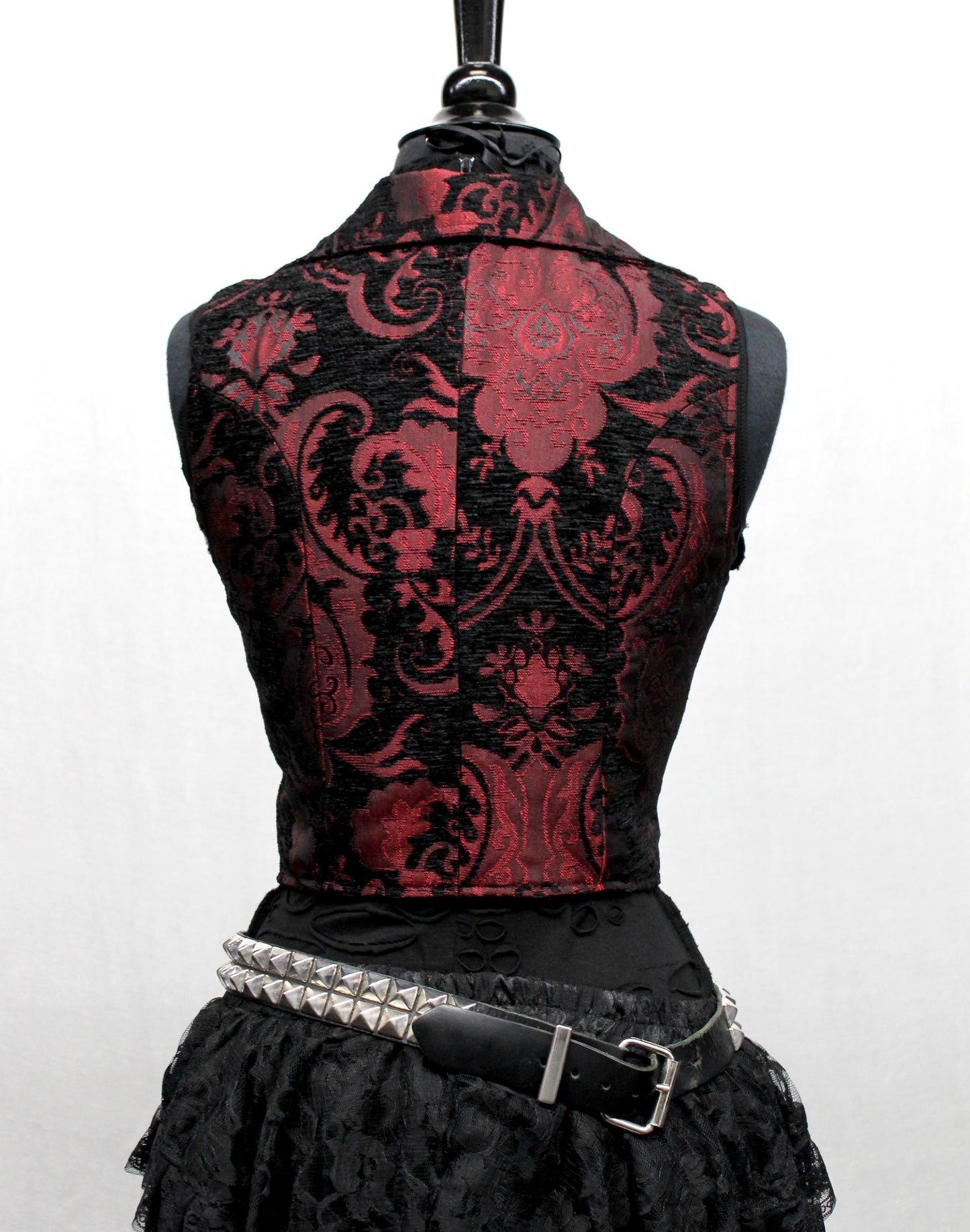MARQUESA VEST - RED/BLACK TAPESTRY Shrine of Hollywood women's corset top Corset top victorian vest Women's vests
