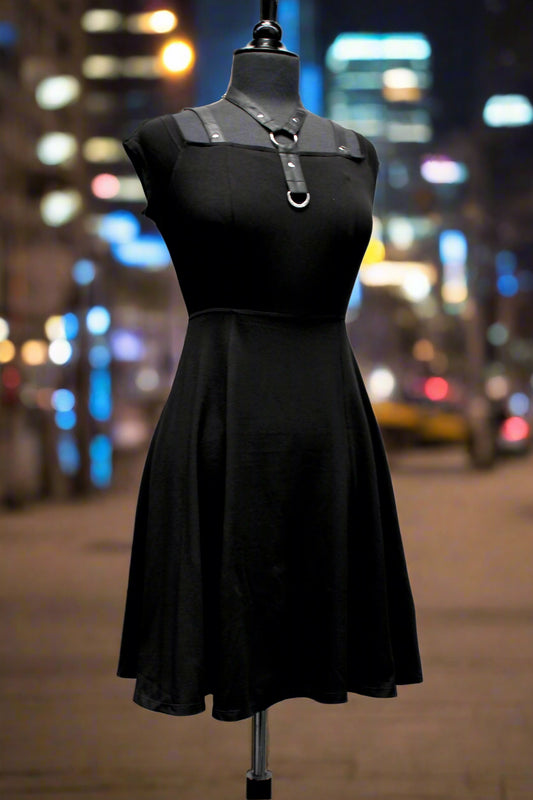 HARNESS DRESS - BLACK STRETCH COTTON Shrine of Hollywood dress Dresses Goth dresses Punk Dresses
