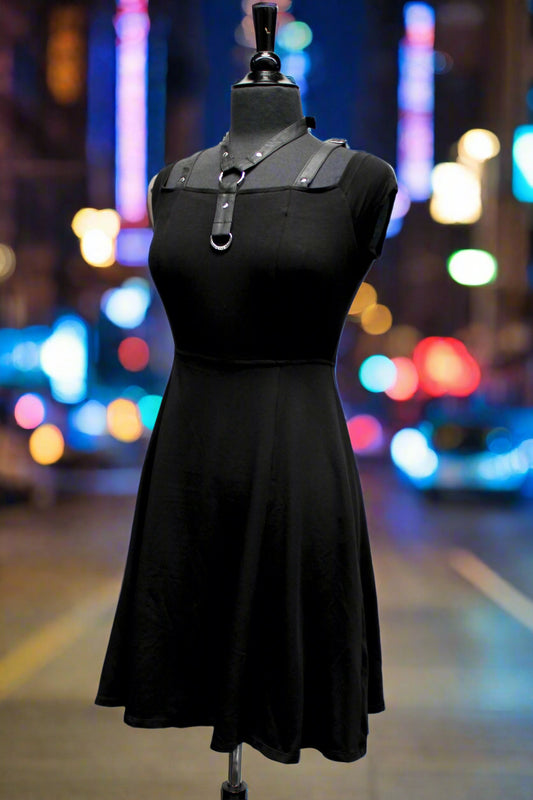 HARNESS DRESS - BLACK STRETCH COTTON Shrine of Hollywood dress Dresses Goth dresses Punk Dresses