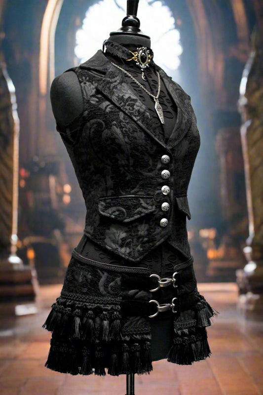 TASSEL SKIRT - BLACK TAPESTRY Shrine of Hollywood Skirt gothic Skirts tapestry