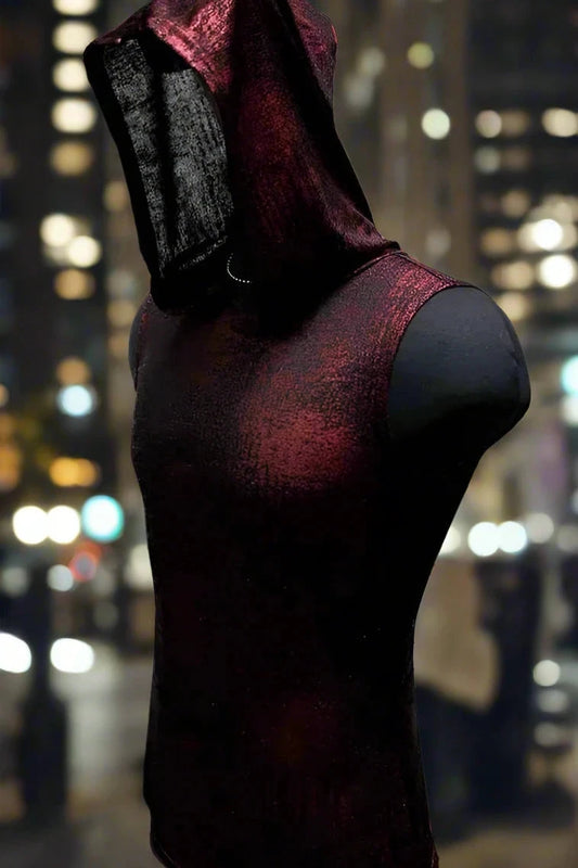 MEN'S HOODIE T - METALLIC RED Shrine of Hollywood shirt burning man cyber hoodie madmax Men's T-Shirts metallic neotropolis red sleeveless summer T-shirt