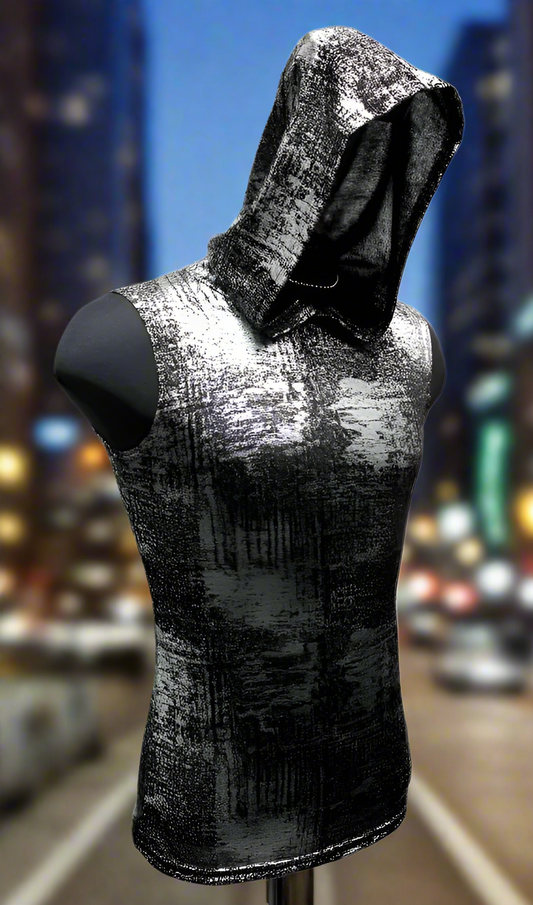 MEN'S HOODIE T - METALLIC SILVER Shrine of Hollywood shirt burning man cyber future hoodie Men's T-Shirts silver sleeveless