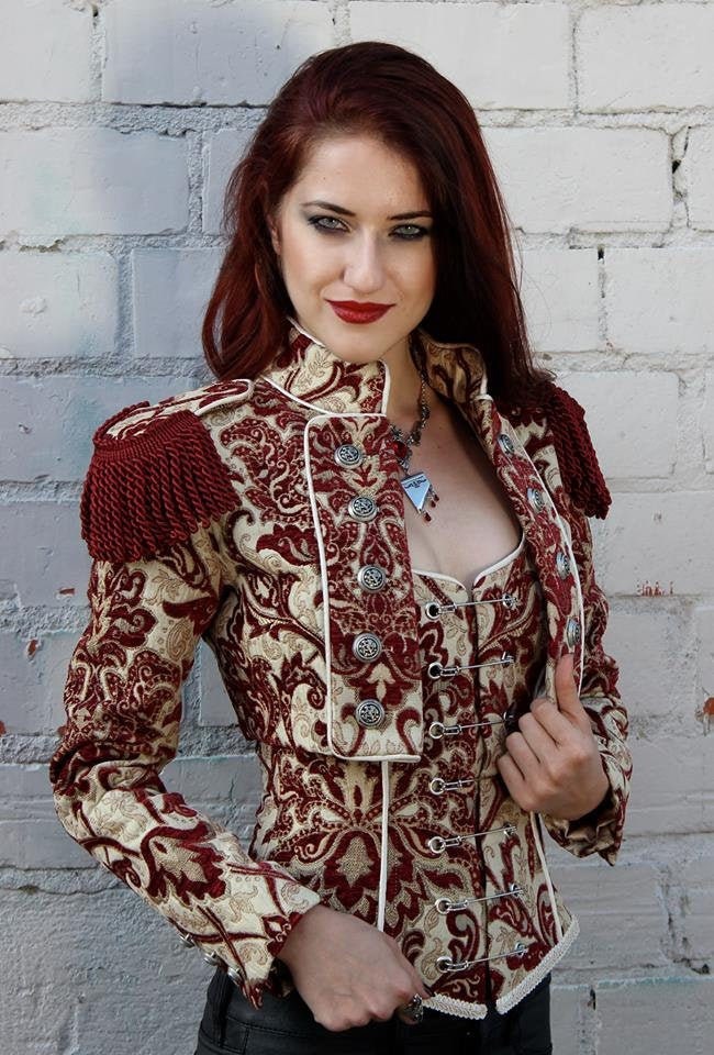 TOREADOR JACKET - BURGUNDY AND IVORY TAPESTRY Shrine of Hollywood jacket aristocrat bolero bridgerton bridgeton jacket bullfighter goth gothic coat jacket pirate coat toreador victorian jacket Women's Jackets