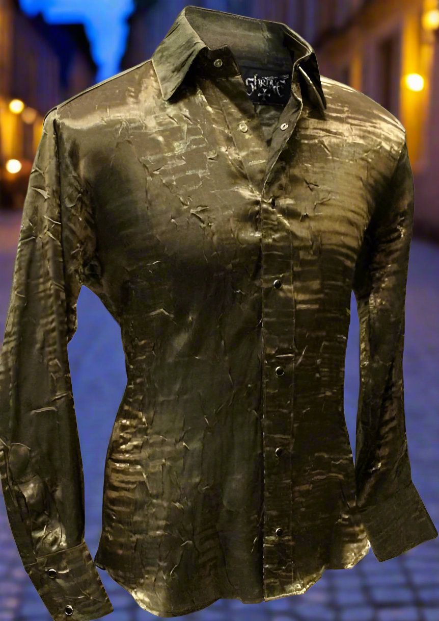 SHIMMER SHIRT - BRONZE Shrine of Hollywood shirt bronze button up club dress shirt formal gold long sleeve Men's Shirts shimmer wedding