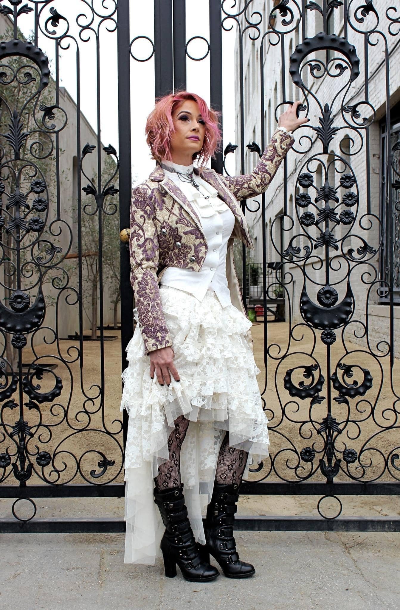 HARLEQUIN TAILCOAT - PURPLE/IVORY TAPESTRY Shrine of Hollywood coat Women's Coats Women's Jackets