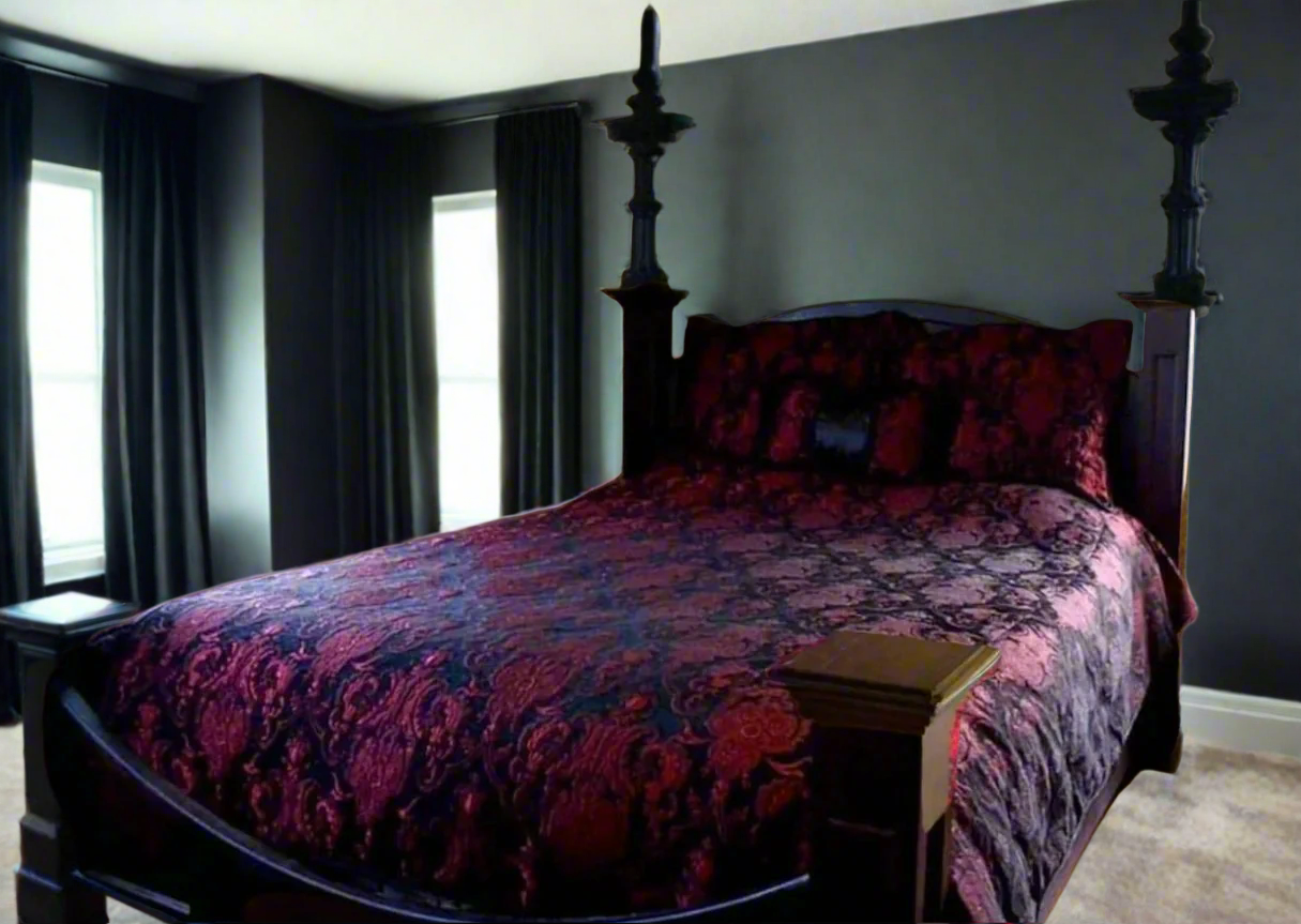 Shrine of Hollywood MEDIEVAL TAPESTRY DUVET AND PILLOW SET - RED/BLACK - QUEEN SIZE bed bedding duvet pillow