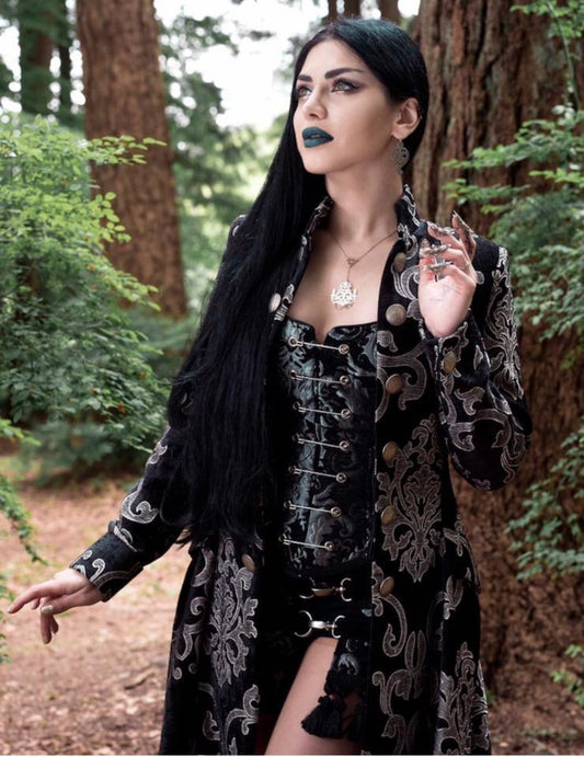 PIN BODICE - SILVER/BLACK TAPESTRY Shrine of Hollywood women's corset top Women's corset tops