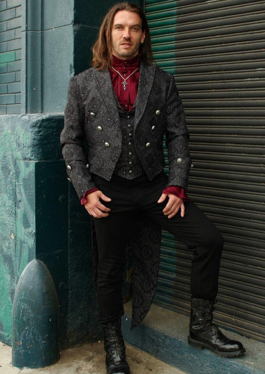 IMPERIAL TAILCOAT - BLACK EDWARDIAN BROCADE Shrine of Hollywood coat Men's Coats