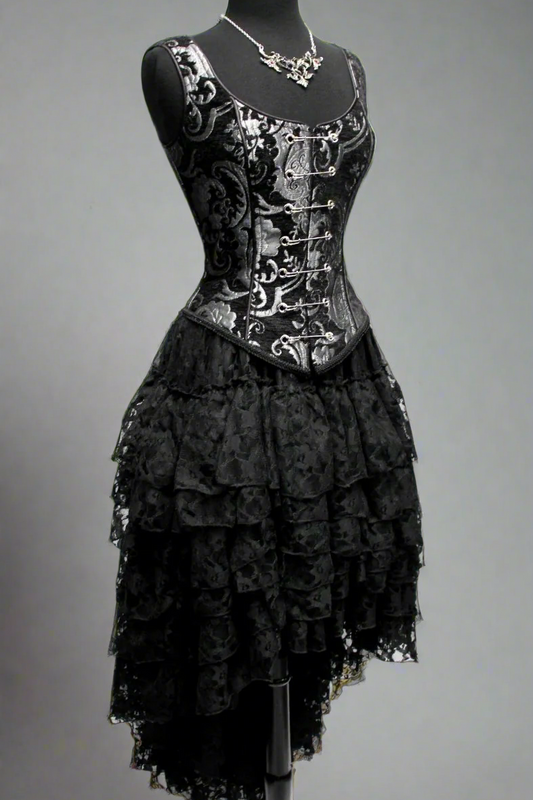 PIN BODICE - SILVER/BLACK TAPESTRY Shrine of Hollywood women's corset top Women's corset tops