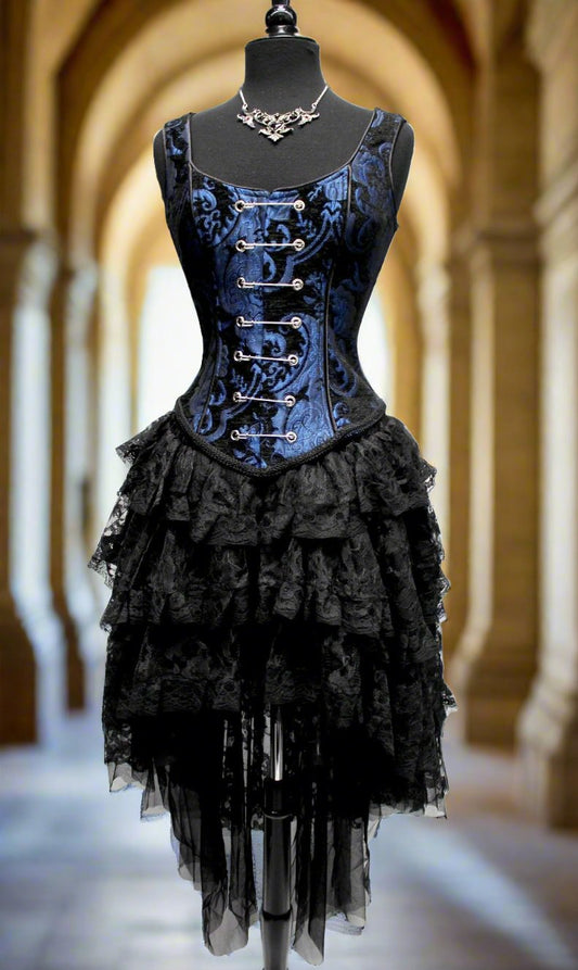 PIN BODICE - BLUE AND BLACK TAPESTRY Shrine of Hollywood corset top corset Women's corset tops Women's Corsets