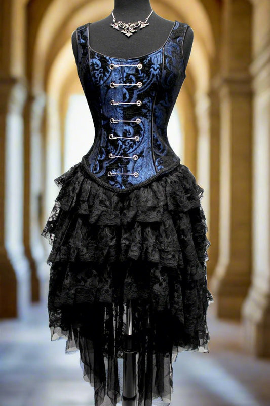 PIN BODICE - BLUE AND BLACK TAPESTRY Shrine of Hollywood corset top corset Women's corset tops Women's Corsets